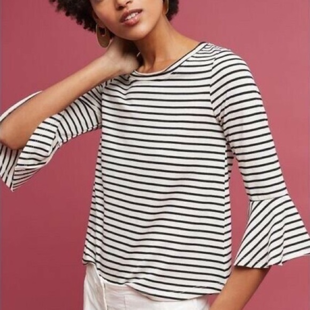 Anthropologie | Deletta |‎ Celina Striped Bell Sleeve Top Size M Petite